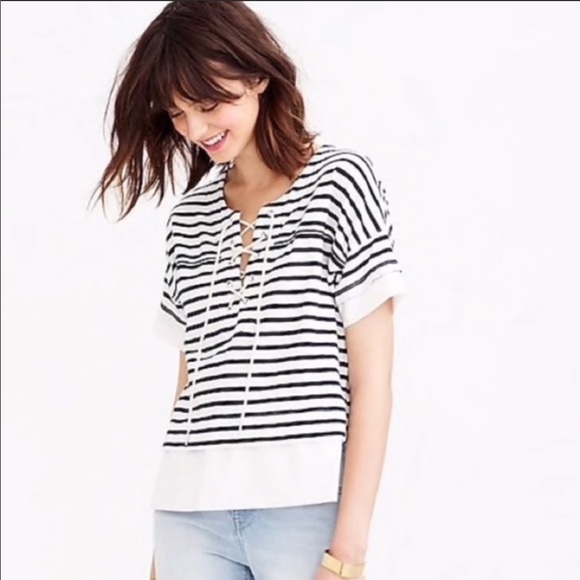 J. Crew Navy & White Striped Tie-Front Top - Picture 1 of 16